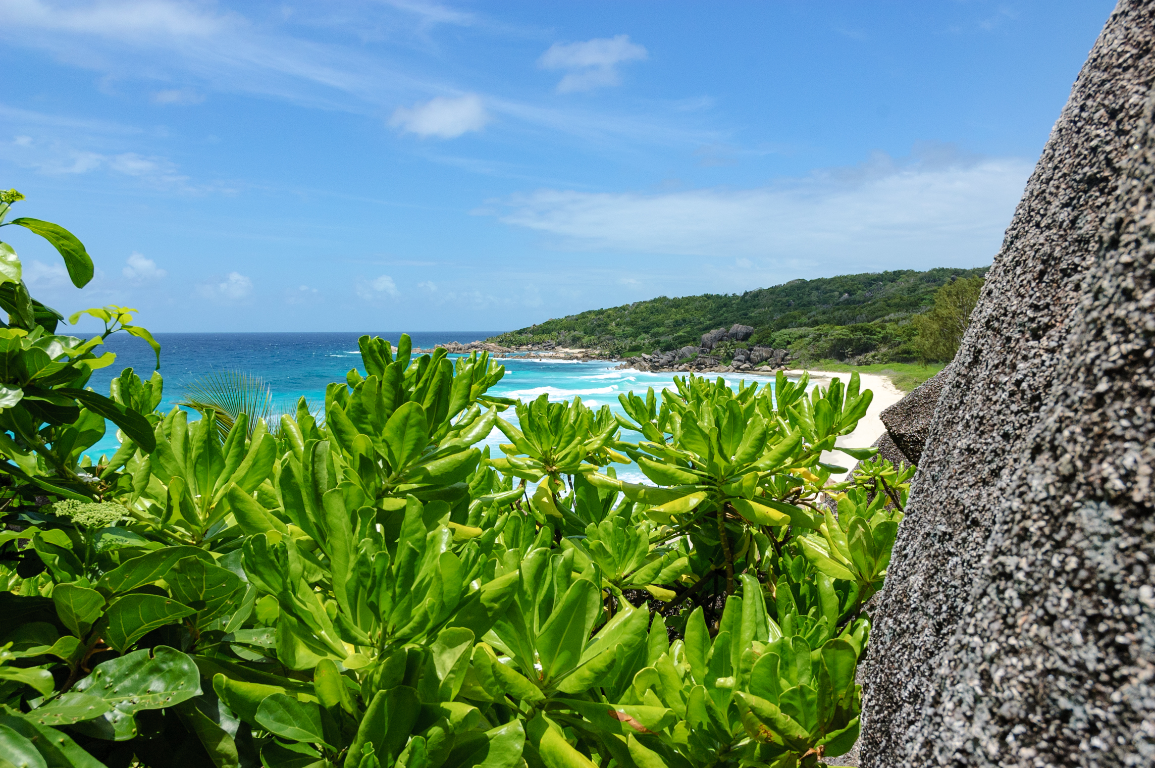 Blick auf die Grand Anse, Praslin